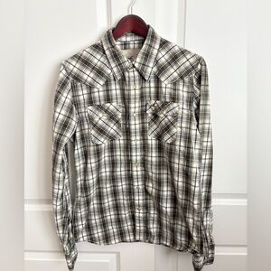 Hollister Men's Casual Plaid Shirt - Brown and White